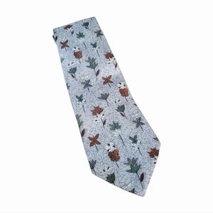 Vintage Lubiam Gray Leaf & Floral Silk Necktie